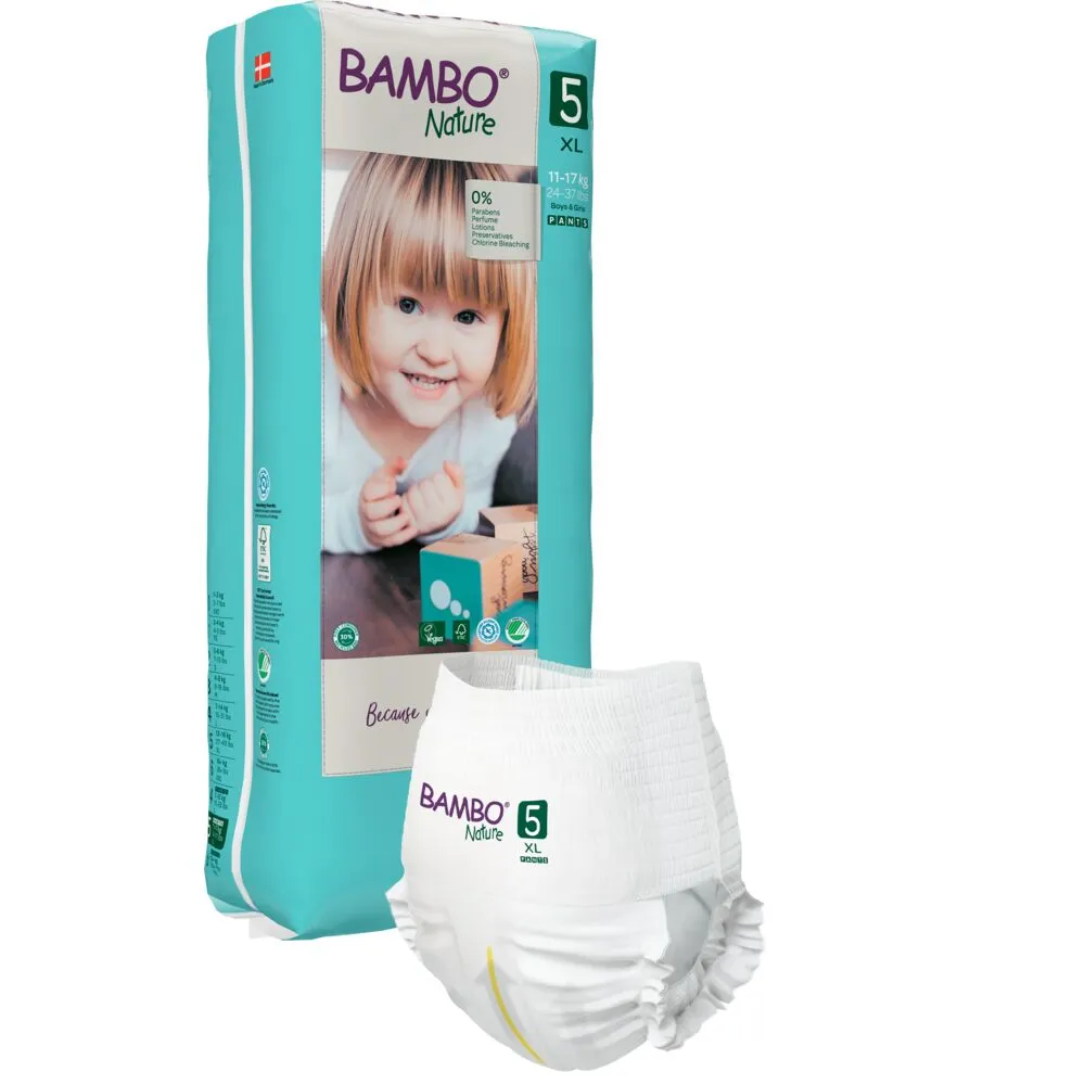 Babyblöja, byxblöja, miljömärkt, Bambo Nature Pants, 5, hög förpackning, (Tall), 11-17 kg - (3 förpackningar x 38 st.)