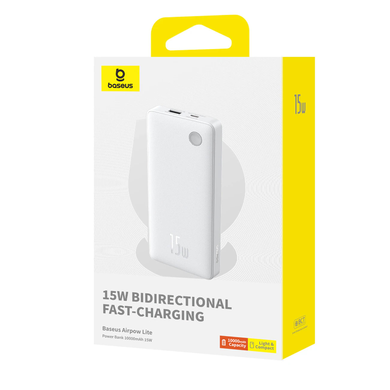 Baseus Airpow Lite 10 000 mAh 15 W powerbank med Baseus Simple USB-A–USB-C-kabel (30 cm) – vit, bild 4