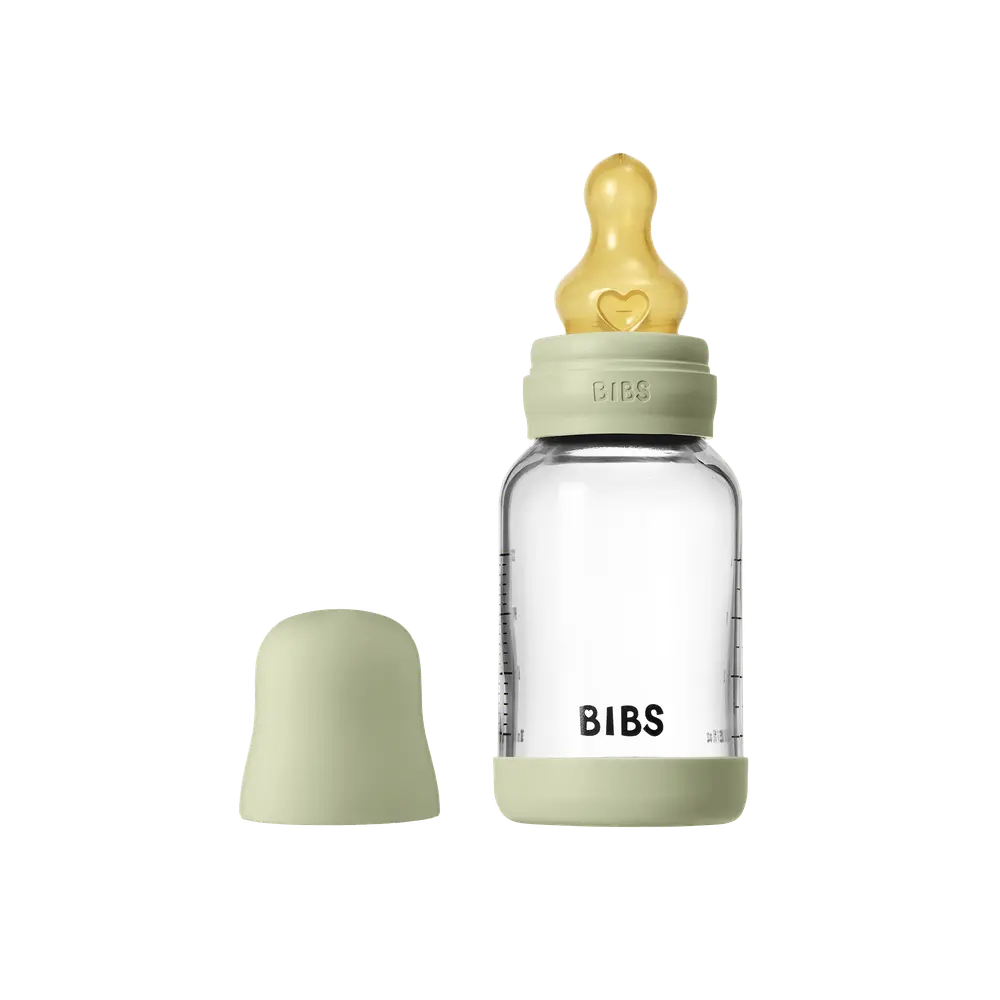 BIBS Glass Baby Bottle Round Latex 120 ml Slow Flow Sage, bild 3