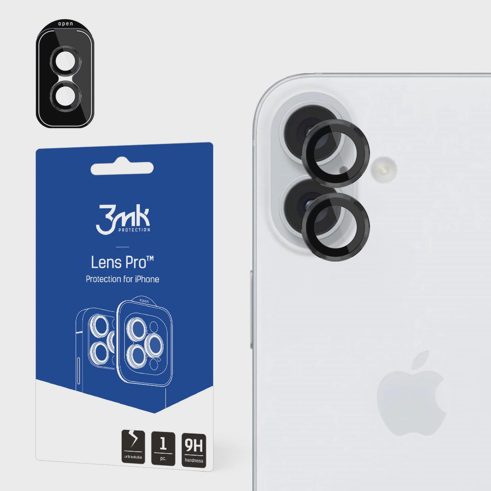 3mk Lens Protection Pro-kameraskydd med svart ram för iPhone 16 / 16 Plus