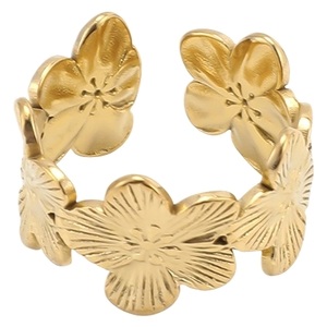 Timi of Sweden Flower Adjustable Ring Stainless Steel Gold