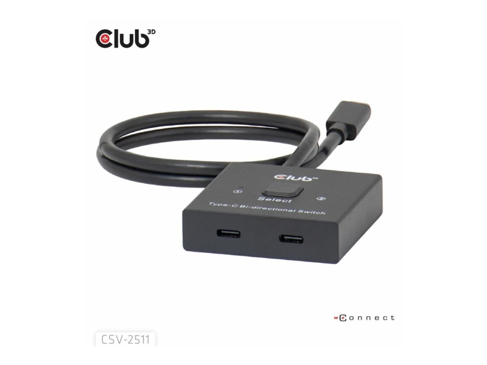 Club 3D CSV-2511 - Omkopplare för video - bi-directional, + data + PD - 2 x USB-C 3.2 Gen 2 - skrivbordsmodell