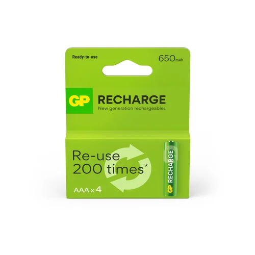 GP Recharge Rechargeable Battery, Size AAA, 650 mAh, 4-pack, bild 2