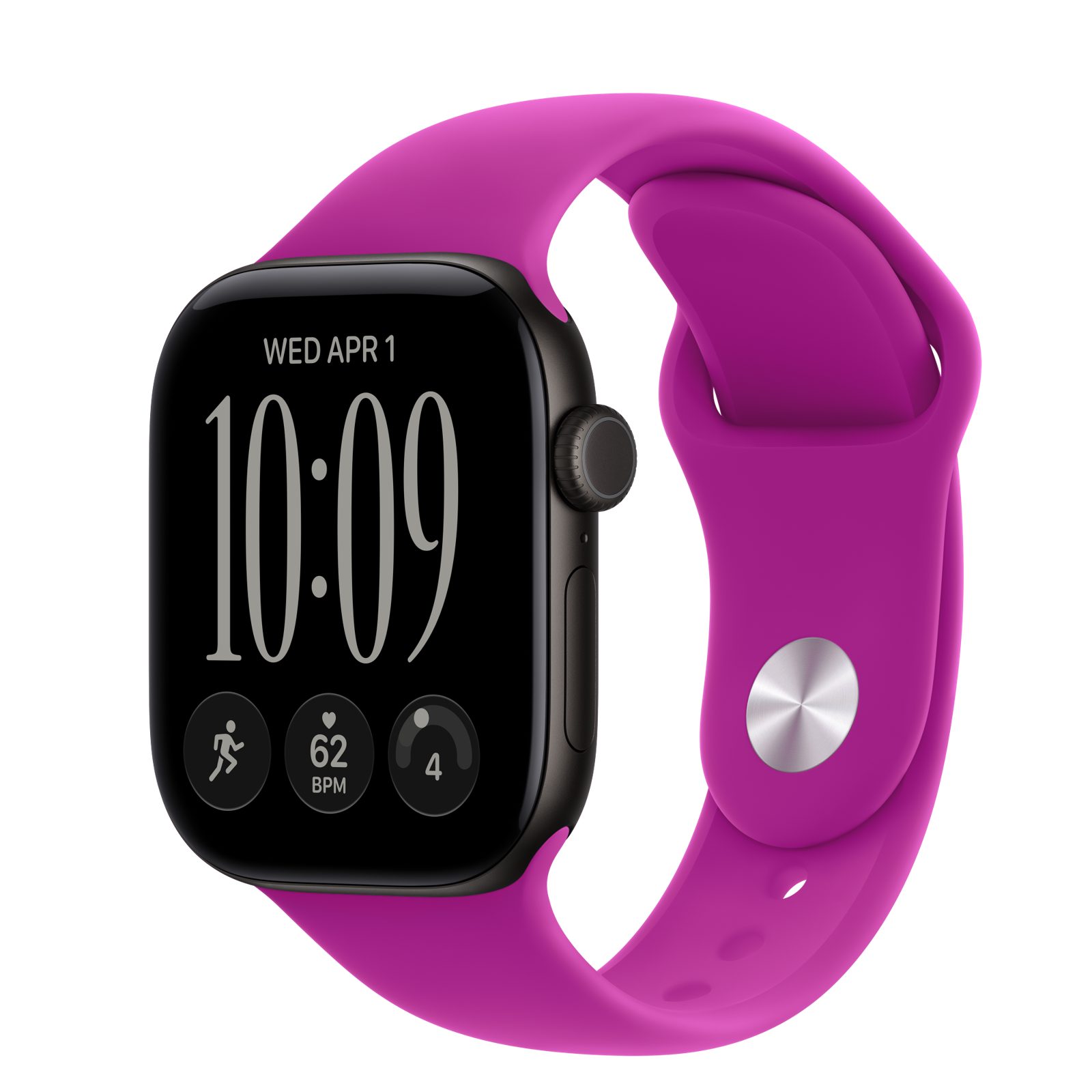 Apple Watch Series 12 (GPS + Cellular) • Aluminiumboett svart, 42 mm • Sportband magenta