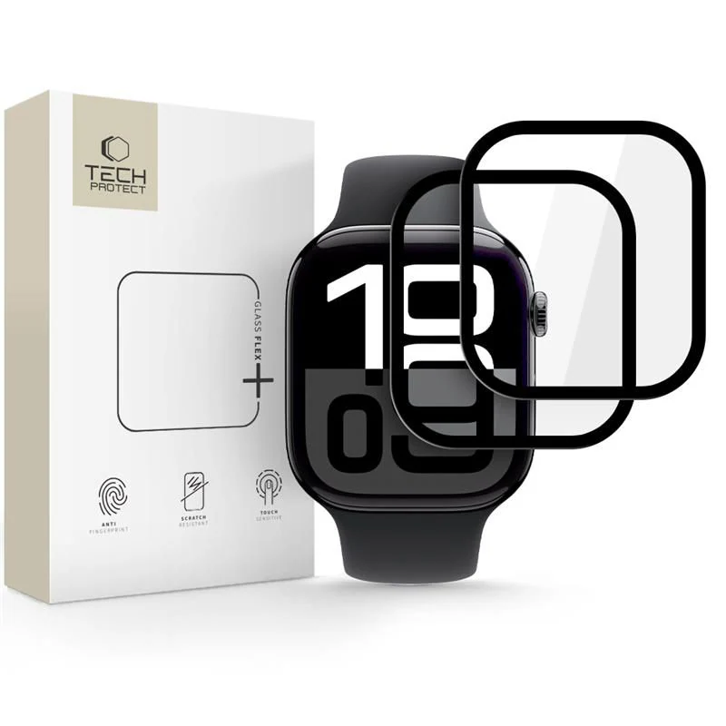 Tech-Protect Glas Flex+ Hybridglas 2-pack för Apple Watch 10 46mm - Svart