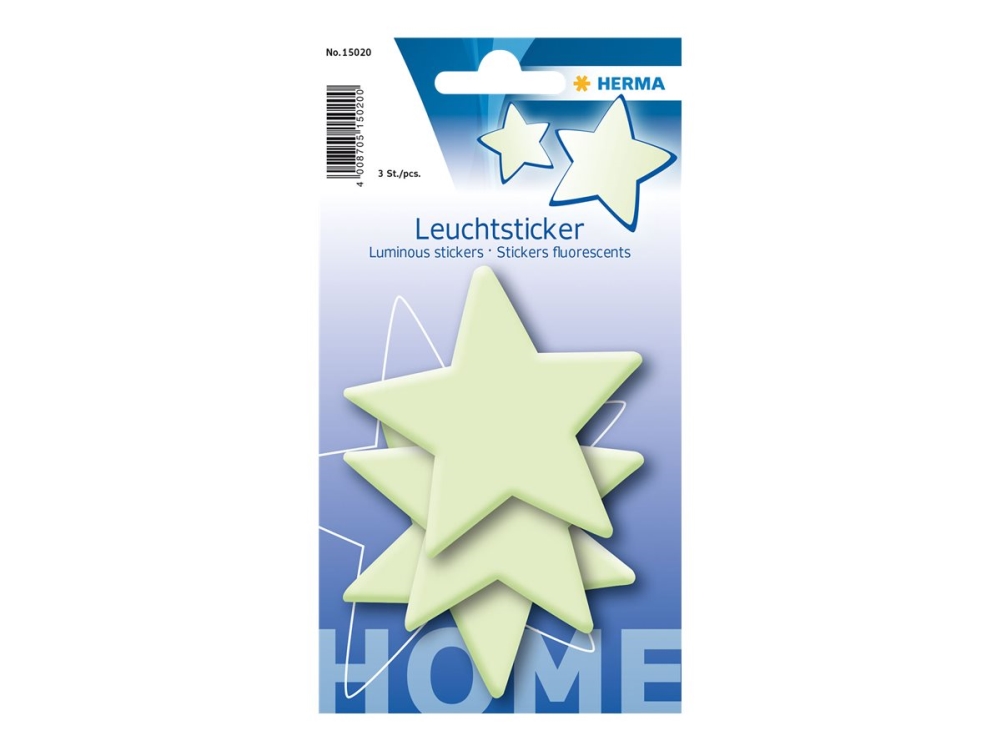 HERMA HOME - Dekorationsbindemedel - stjärna - 8.2 x 8.2 cm - självlysande - plast (paket om 3)