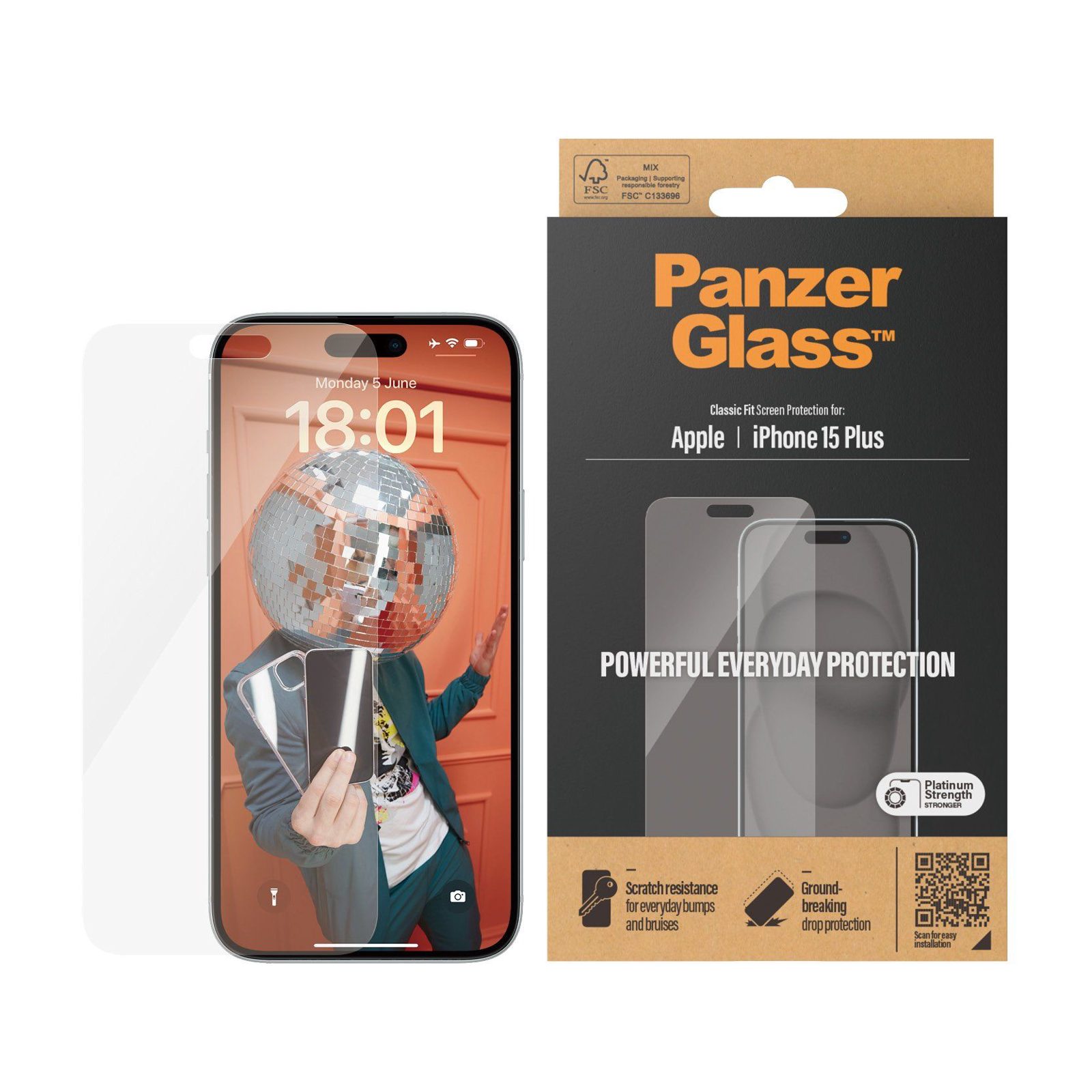 PanzerGlass™ | Classic-Fit - Skärmskydd för mobiltelefon - Kristallklar | Apple iPhone 15 Plus