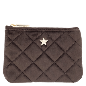 DARK Velvet Quilted Mini Pouch Chocolate Brown