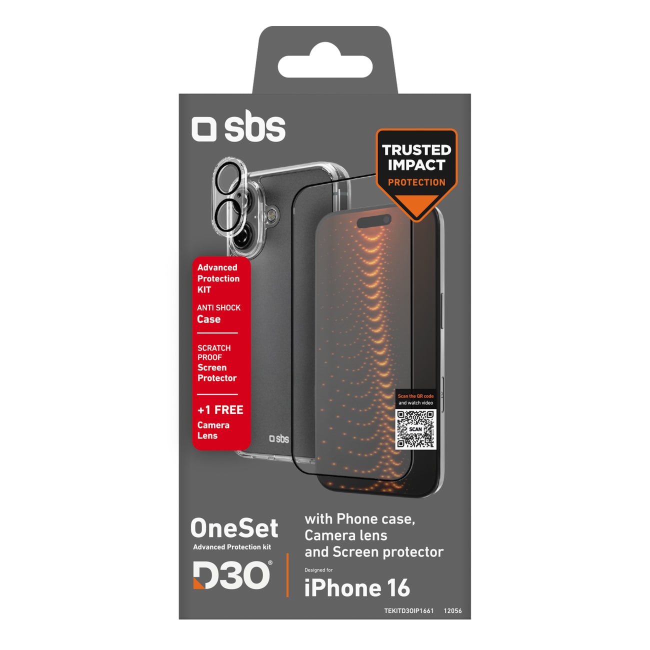 SBS-set med D3O-teknik för iPhone 16 - fodral + glasskärm och kameraskydd - transparent, bild 2