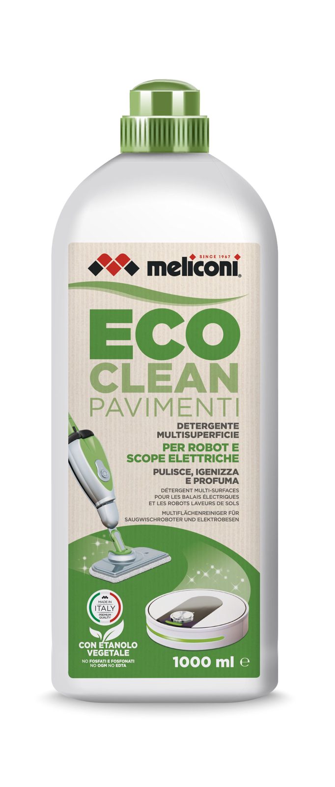 Meliconi 621029 rengöringsmedel 2-i-1 1000 ml för robot- och handdammsugare
