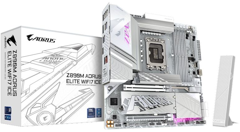 Gigabyte Z890M AORUS ELITE WIFI7 ICE, Intel LGA1851, MicroATX, 2xPCI Express, 4xDDR5, 3xM.2 + SATA3 RAID, DP/TB4/USB-C, 2.5GbE LAN, WiFi 7, Bluetooth 5.4, RGB Fusion, bild 3