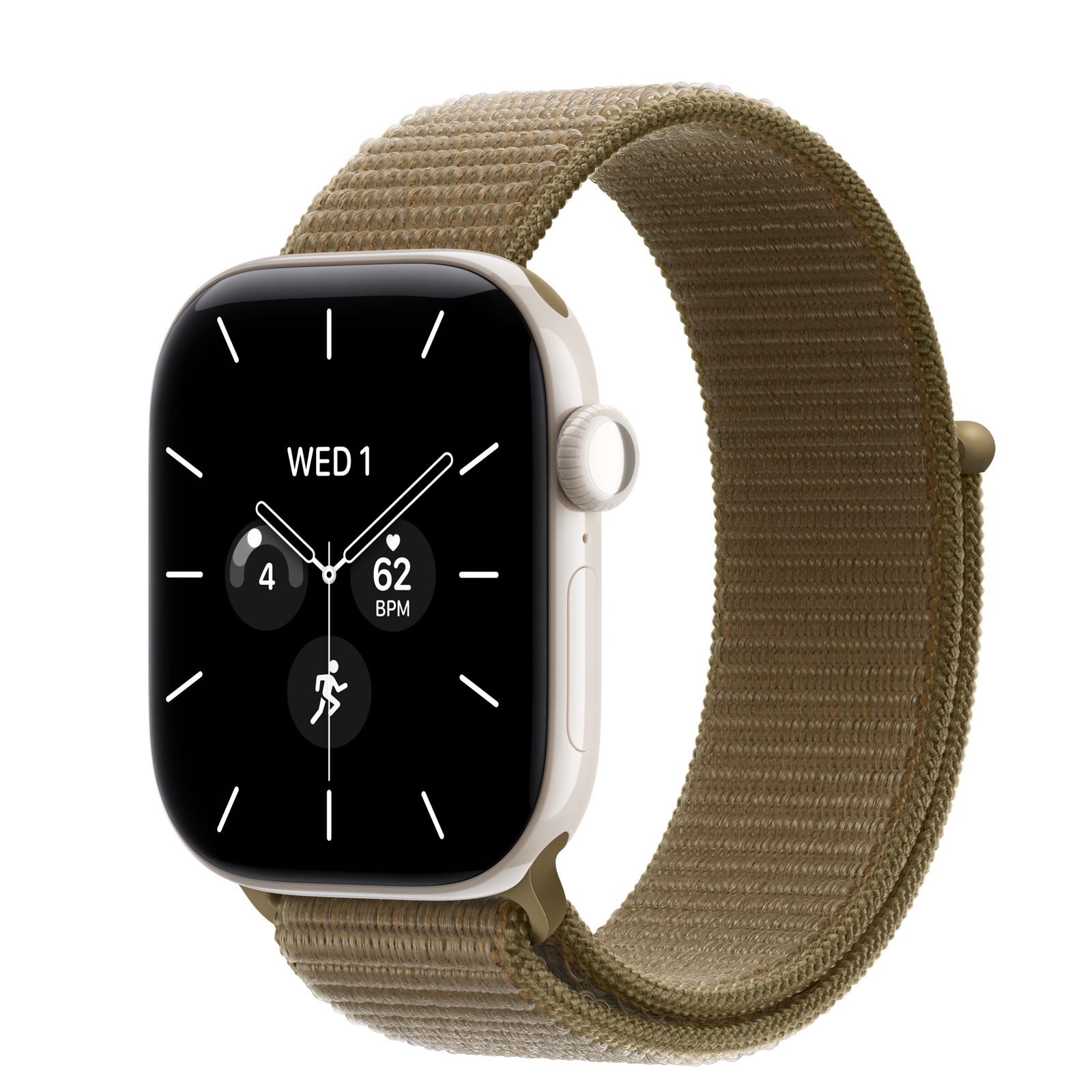 Apple Watch Series 12 (GPS + Cellular) • Keramikboett pärlvit, 42 mm • Sportloop oliv