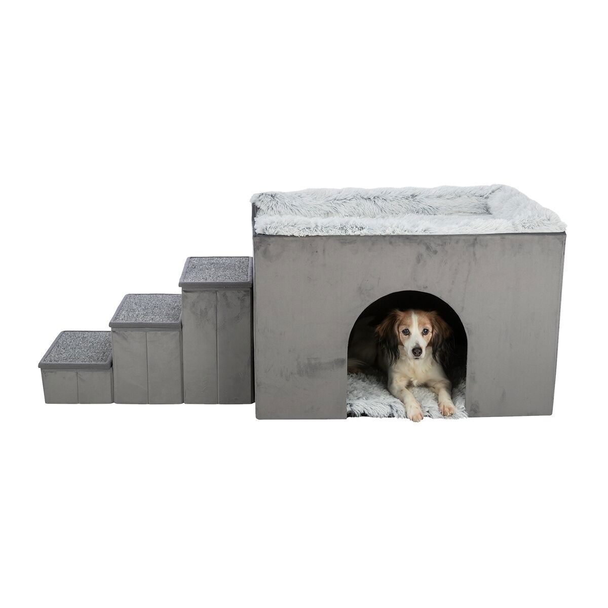Trixie Harvey Hundkoja med Trappa Grå 119 × 47 × 50 cm