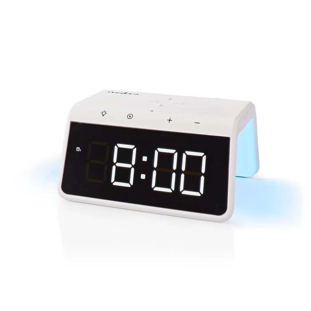 Nedis Trådlös Laddare med Väckarklocka & LED-display – 15W Qi Snabbladdning – Vit