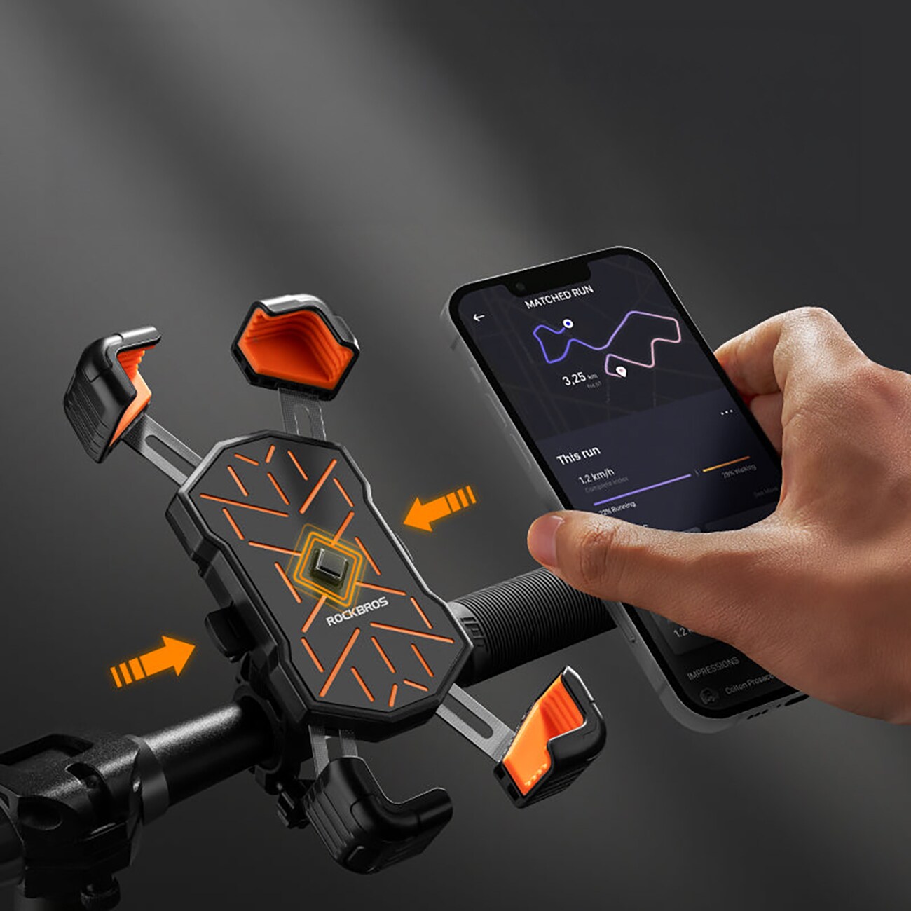 Rockbros HW-117 mobilhållare med styreklämma – svart och orange, bild 3