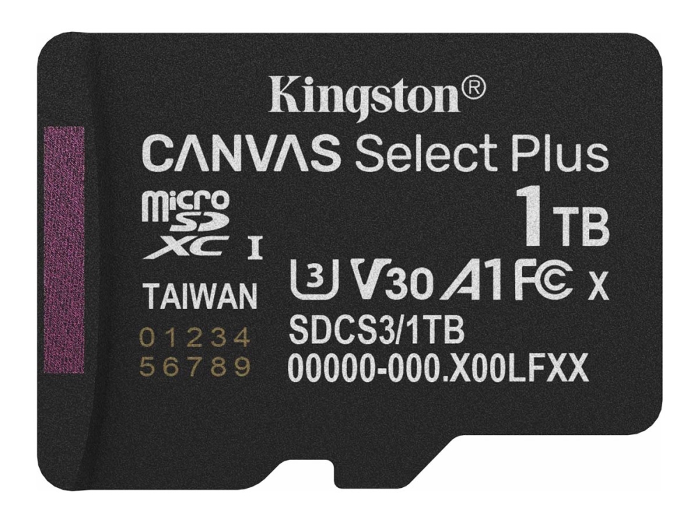 Micro Secure Digital SDXC 1 TB Kingston Canvas Select Plus Gen3, 150 MB/sek läs, Class 10, A1, UHS-I U1