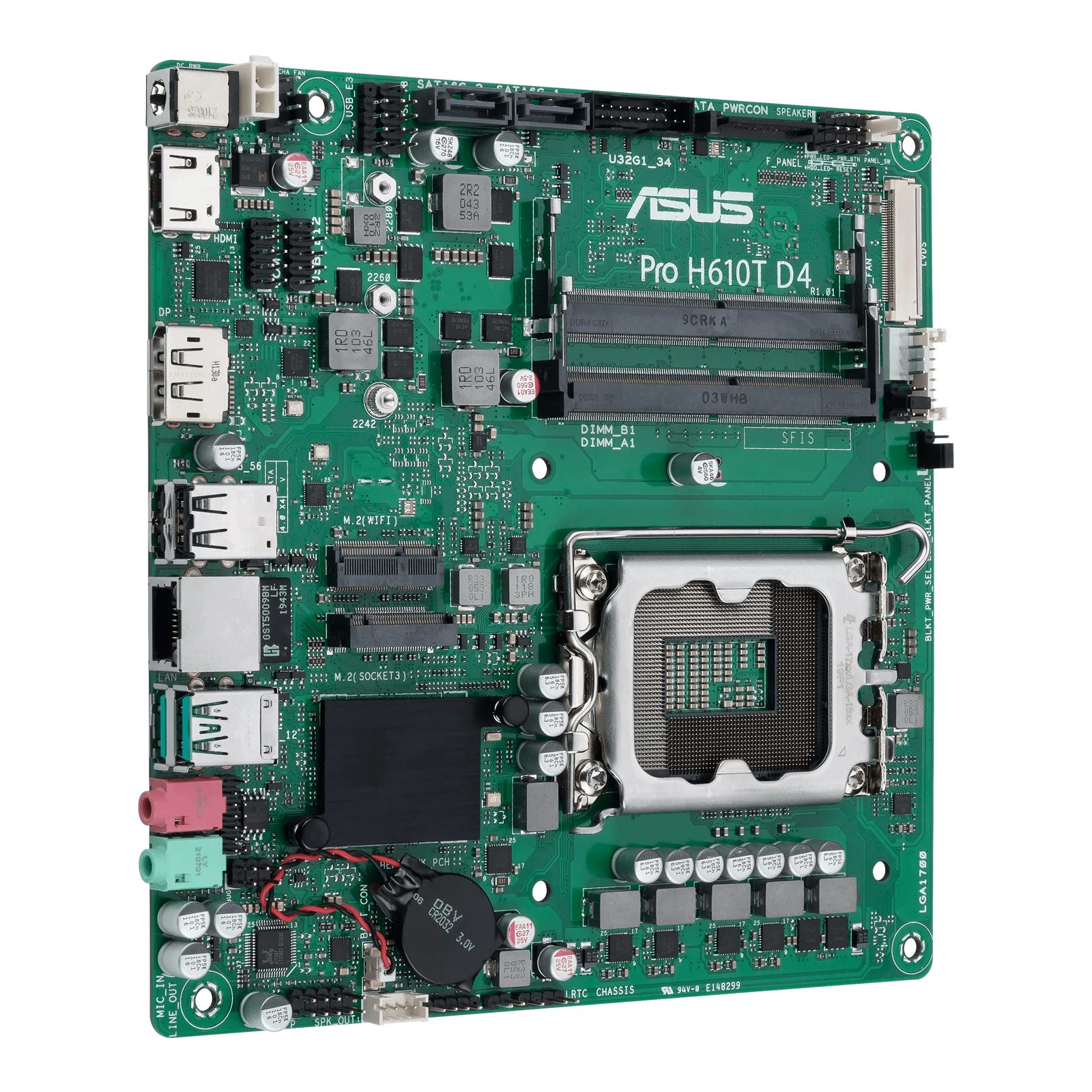 Asus PRO H610T D4-CSM, Intel LGA1700, PCI Express, Thin Mini-ITX, 2xDDR4, M.2 + SATA3, HDMI/DP/LVDS, USB 3.2, GigaLAN, bild 3