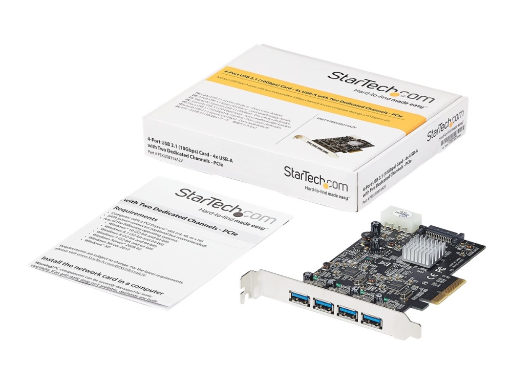 StarTech.com 4-portars USB PCIe-kort - 10 Gbps USB 3.1/3.2 Gen 2 Type-A PCI Express-expansionskort - 2 kontrollerkort - 4xUSB - Windows/Mac/Linux - USB-adapter - PCIe 3.0x4 - USB 3.1 Gen 2x4
