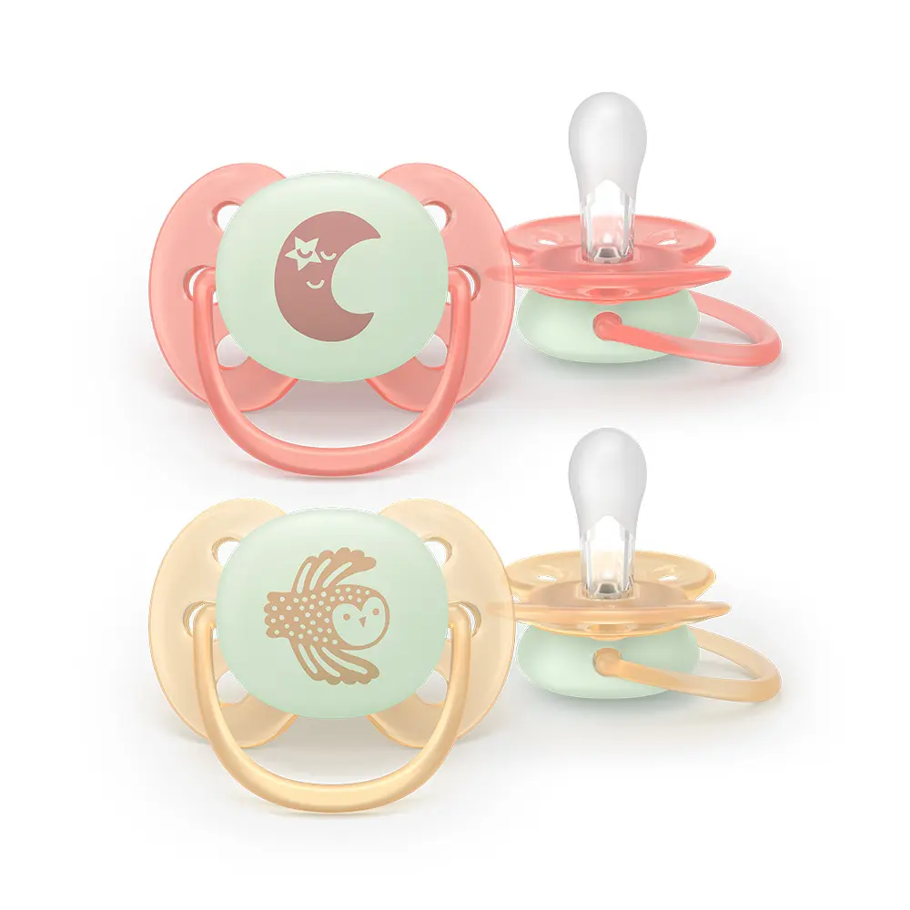 Philips Avent Ultra Soft nattnapp, 0-6 månader, lyser i mörkret, 2 st Rosa/Gul, bild 5