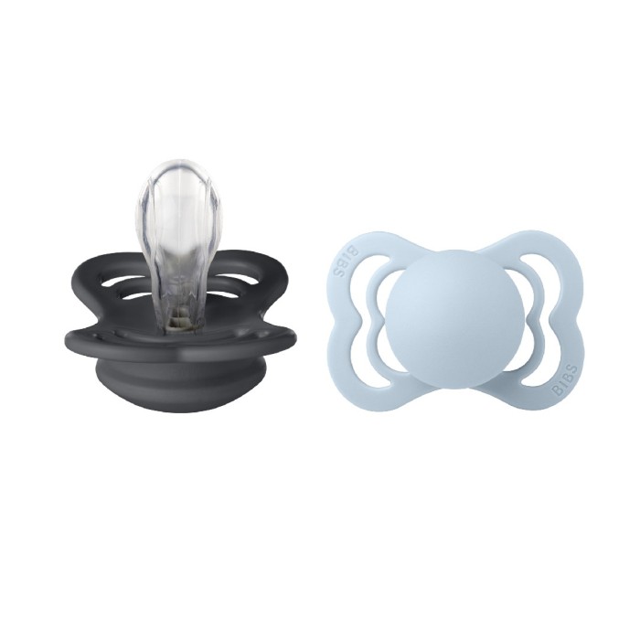 BIBS Supreme 2-pack Silicone Size 1 Iron/Baby Blue
