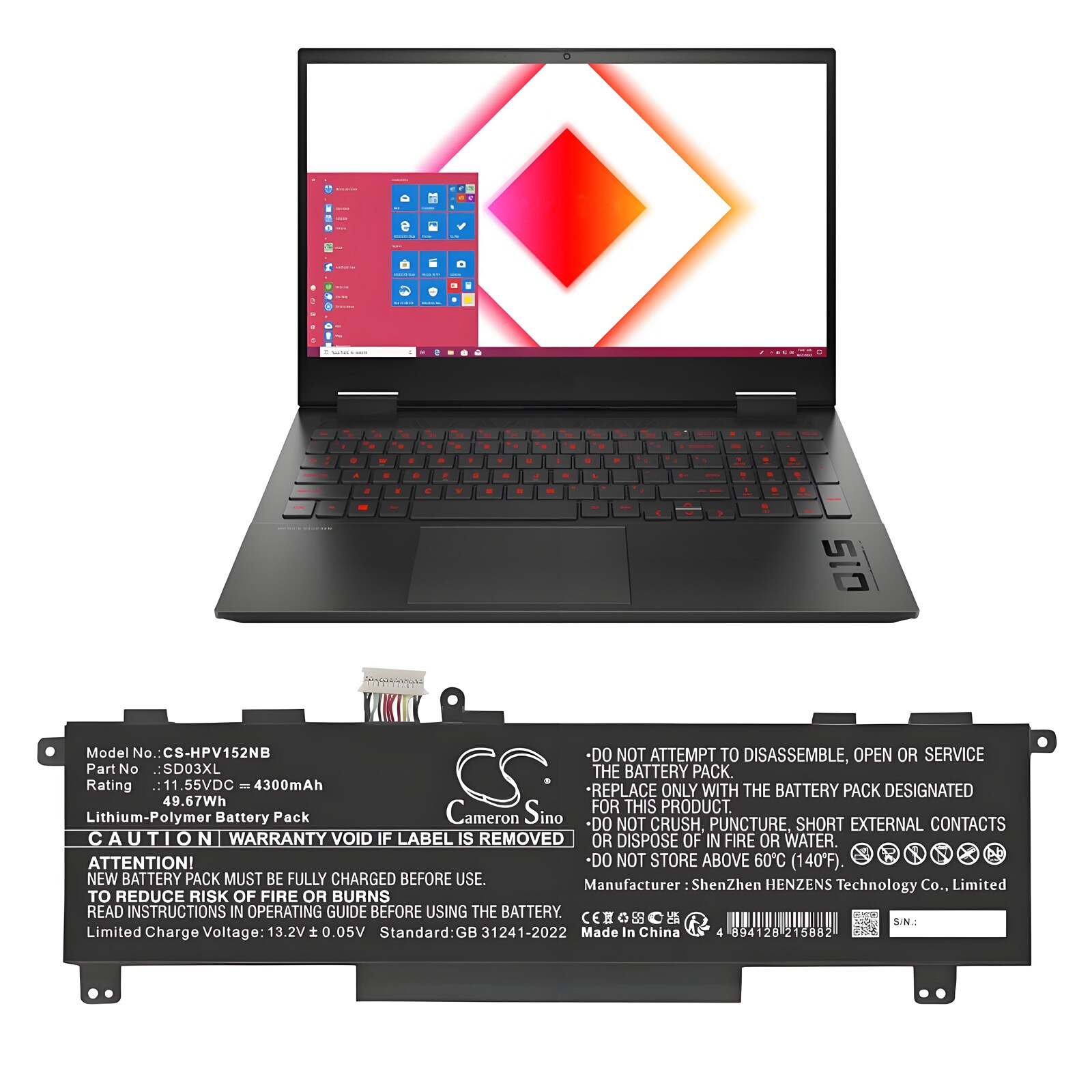 Batteri till Notebook, Bärbar dator för HP Omen 15-EK0009TX, Omen 15-EK0010TX m.fl., bild 2