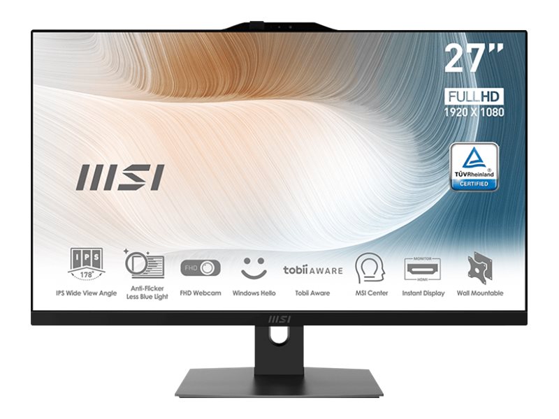 MSI Modern AM272P 12M 1063AT - Allt-i-ett Core i5 1235U / upp till 4.4 GHz - RAM 16 GB - SSD 512 GB - NVMe - Intel Iris Xe-grafik - Gigabit Ethernet, IEEE 802.11ax (Wi-Fi 6E), Bluetooth 5.3 - Win 11 Home - skärm: LED 27 1920 x 1080 (Full HD) - svart