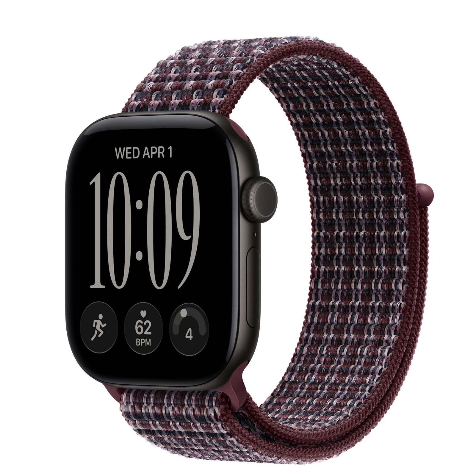Apple Watch Series 12 (GPS + Cellular) • Aluminiumboett svart, 42 mm • Sportloop skotskrutig bourgogne