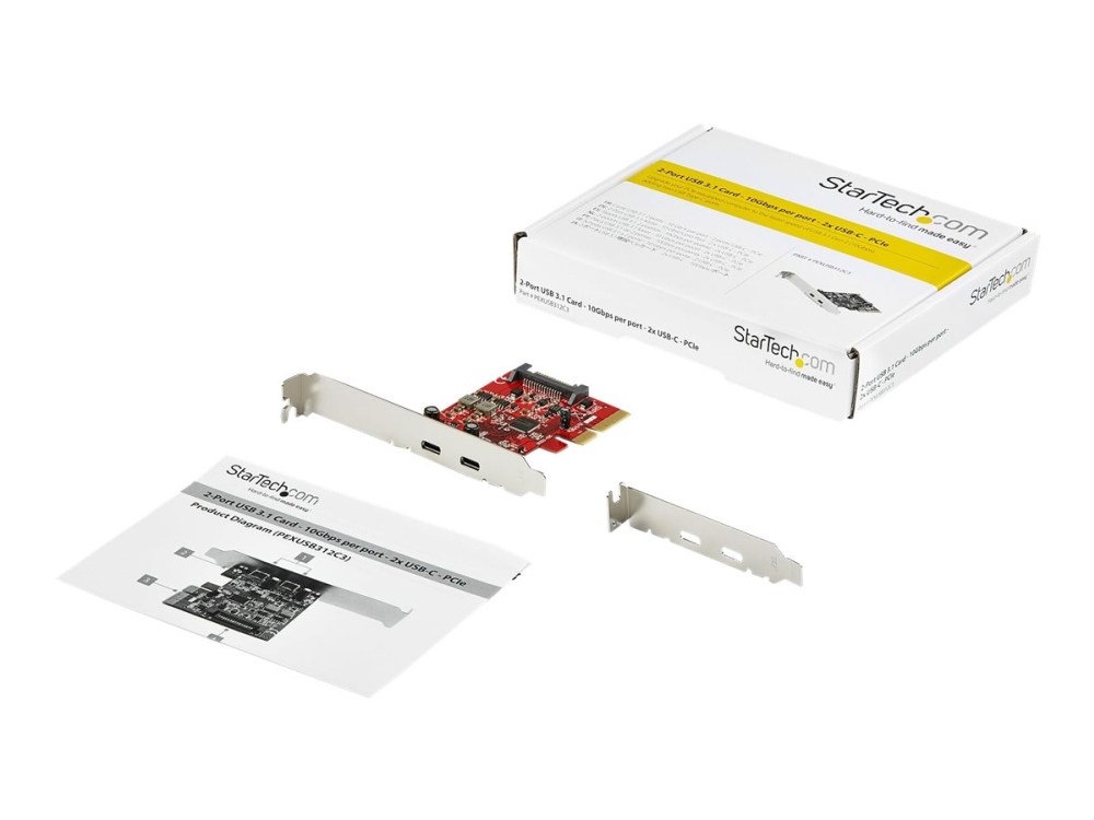 StarTech.com PCIe USB 3.1 Card - 2x USB C 3.1 Gen 2 10Gbps - PCIe Gen 3 x4 - ASM3142 Chipset - USB Type C PCI Express Card - USB adapter