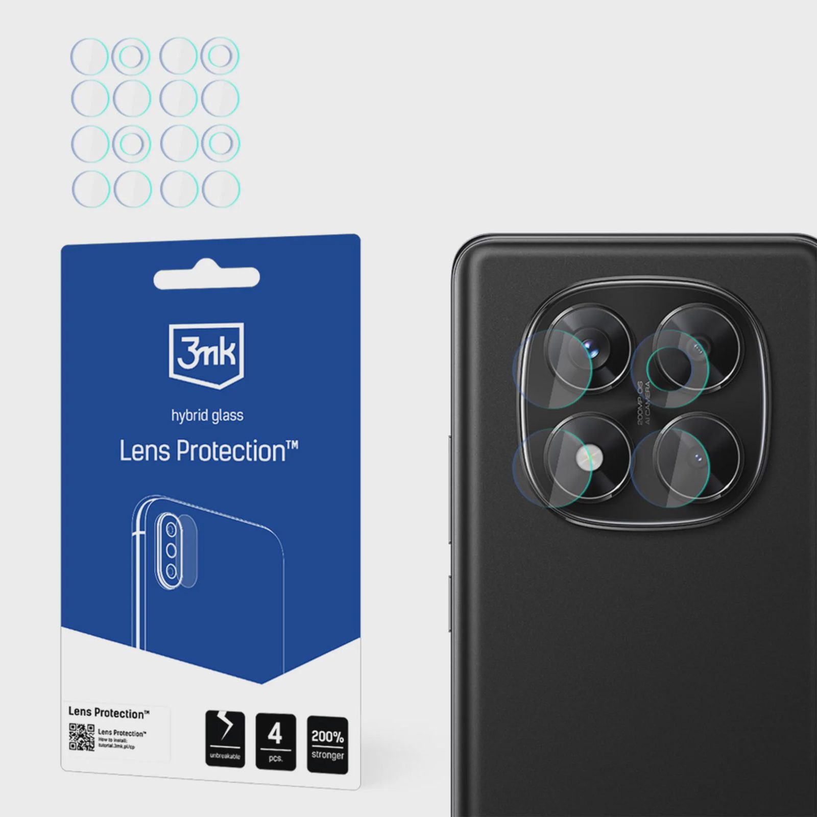 3mk linsskydd – hybridglas för kameralinsen till Xiaomi Redmi Note 14 Pro 4G