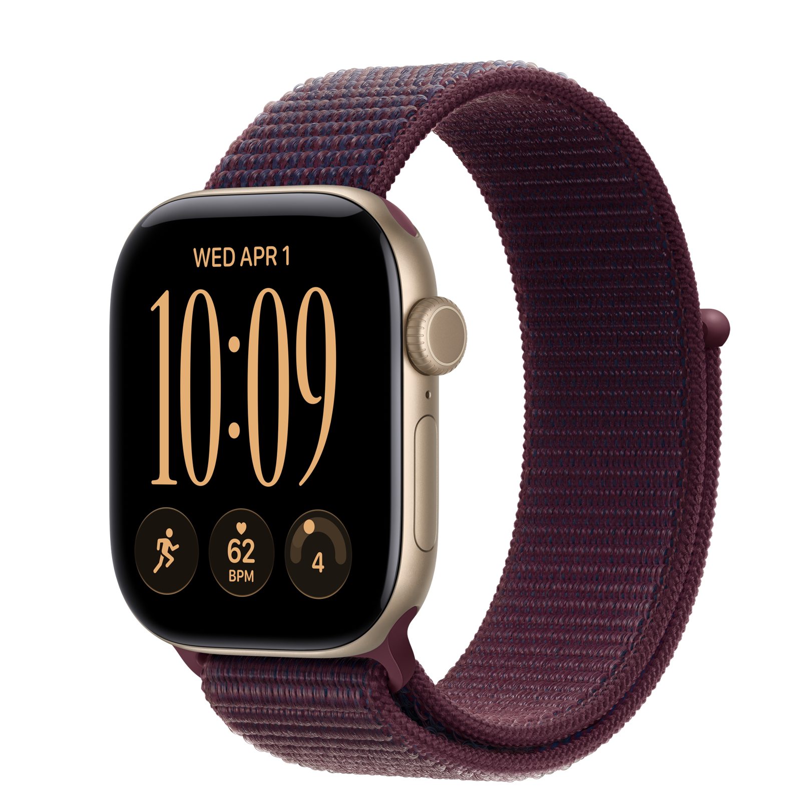 Apple Watch Series 12 (GPS + Cellular) • Aluminiumboett ljust guld, 42 mm • Sportloop bourgogne
