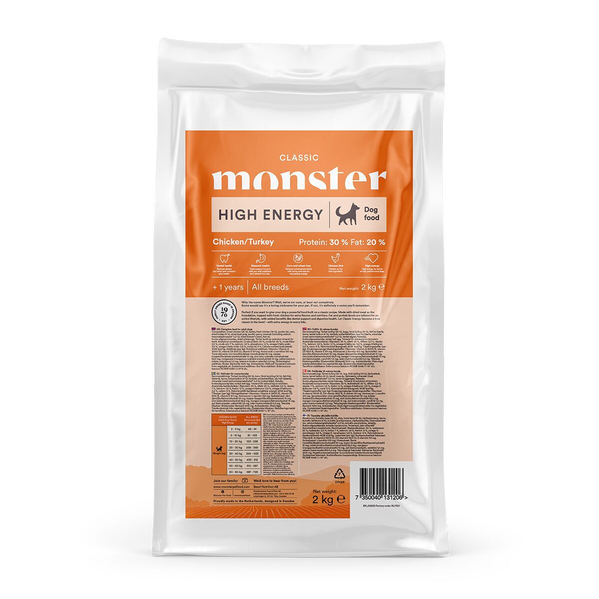 Monster Dog Classic High Energy Chicken & Turkey Torrfoder till Hund 2kg