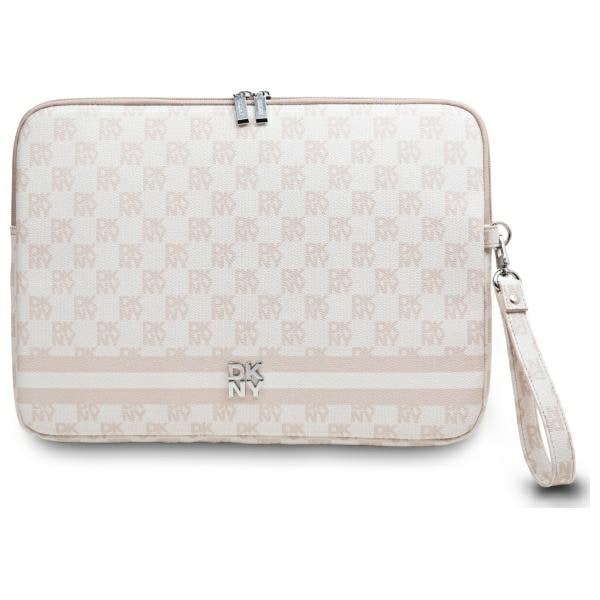 DKNY Fodral för bärbar dator 14" med rutmönster och tryckta ränder - Rosa