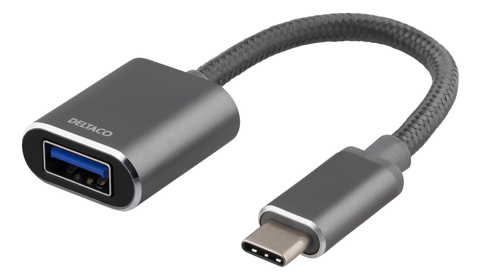Adapter Deltaco USB-C till USB-A 3.1, OTG, aluminium - Grå, bild 2