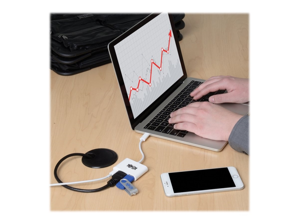 Tripp Lite USB C till HDMI Multiport Video Adapter Converter 1080p med USB-A Hub och USB-C PD-laddning, Thunderbolt 3-kompatibelUSB Typ C till HDMI, USB-C till HDMI, USB Typ-C till HDMI - Extern videoadapter - USB-C 3.1 - HDMI - vit