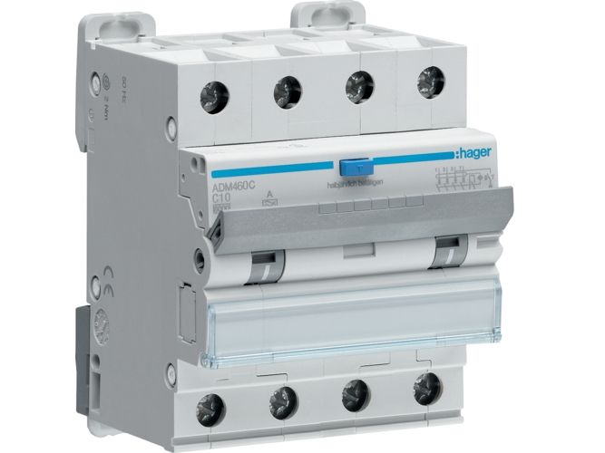 Kombinationsbrytare Automatisk säkring/HPFI C 10A 4P, 30 mA, ADM460C