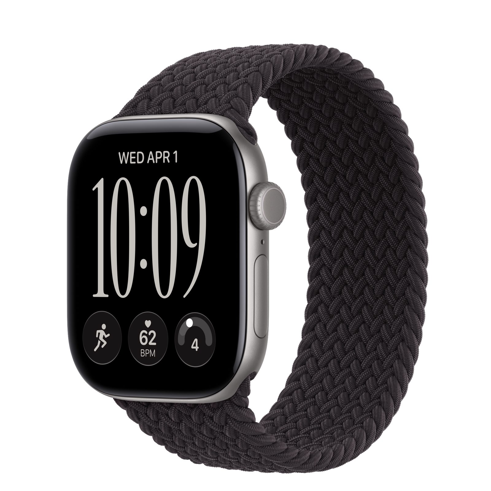 Apple Watch Series 12 (GPS + Cellular) • Aluminiumboett rymdgrå, 42 mm • Flätad sololoop svart