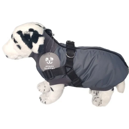 Peppy Buddy - Dog Jacket w. harness+zipper charcoal grey, XXL 55 cm