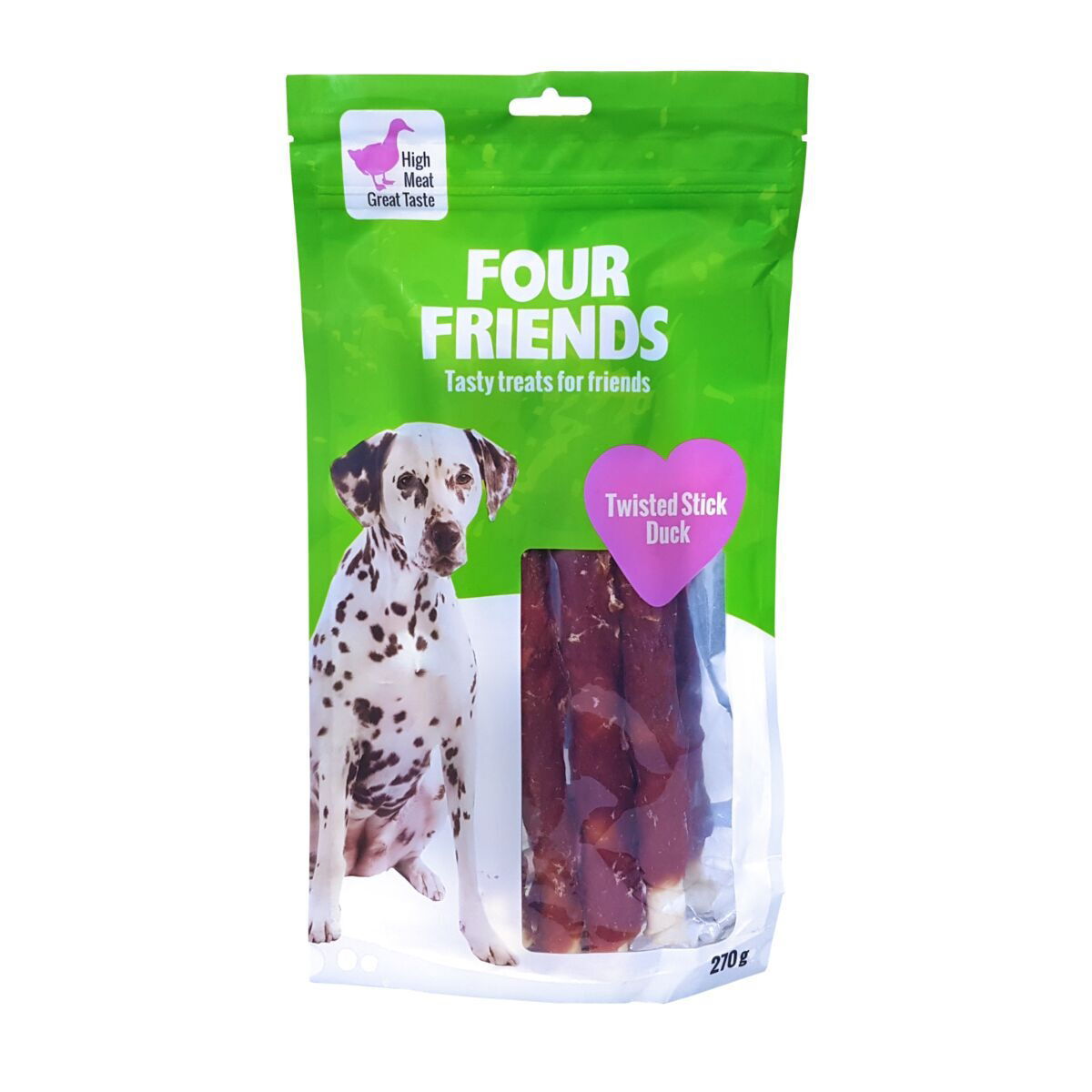 FourFriends Dog Twisted Stick Duck 25 cm 4 pack