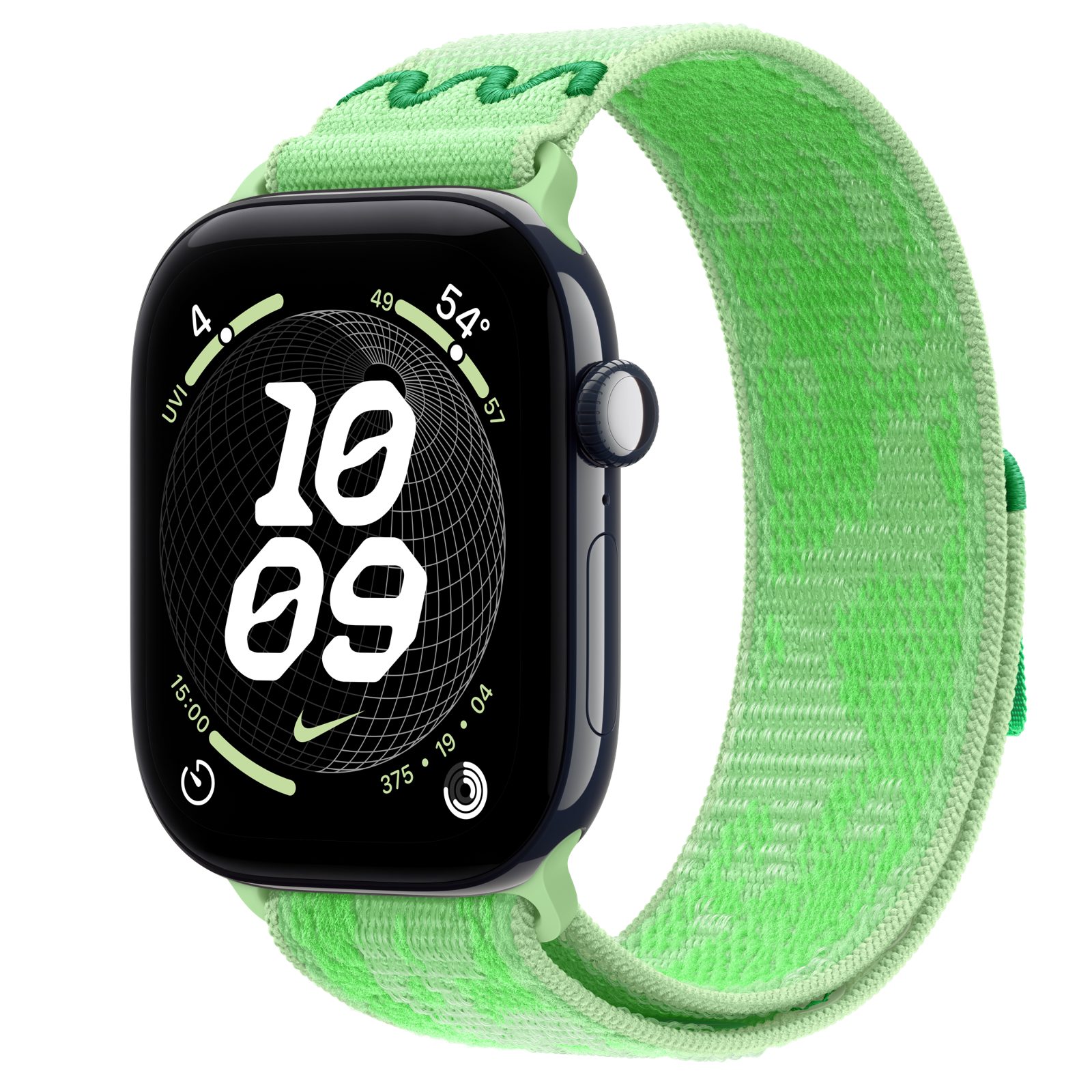 Apple Watch Series 12 (GPS + Cellular) • Keramikboett nattblå, 46 mm • Nike-sportloop i Green Spark