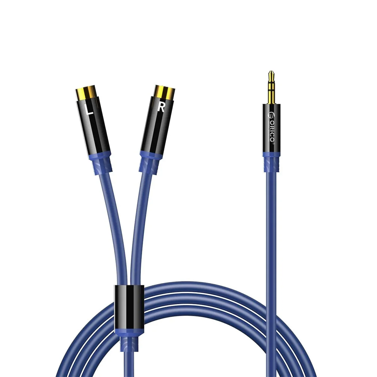 Orico AXRF ljudkabel, 3,5 mm minijack till 2x RCA-honkontakt, 1,5 m – blå
