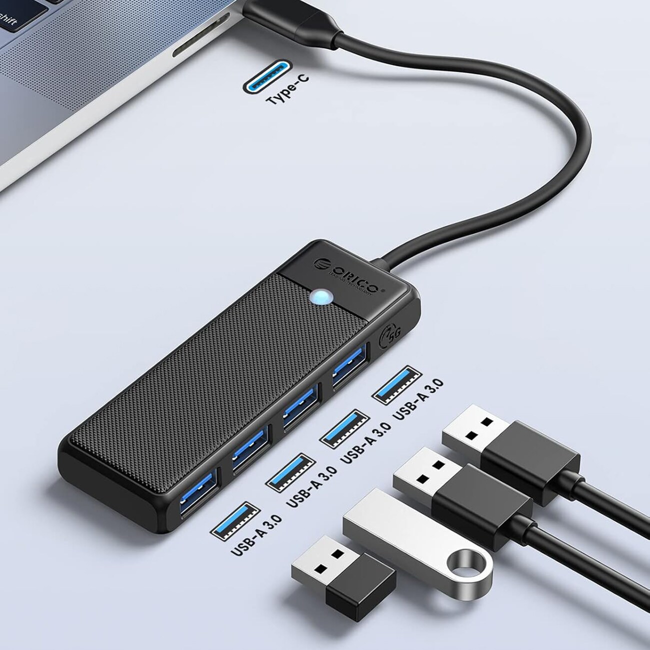 Orico PAPW4A-C3 USB-hubb med 4 portar (4x USB-A 3.0), 0,15 m – svart, bild 3