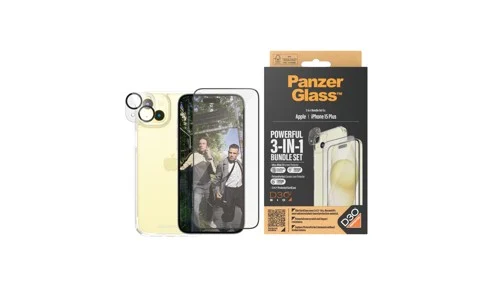 PanzerGlass - 3-i-1-paket - skyddskit skärm/objektiv/baksida för mobiltelefon - glas - ramfärg svart - för Apple iPhone 15 Plus, bild 3