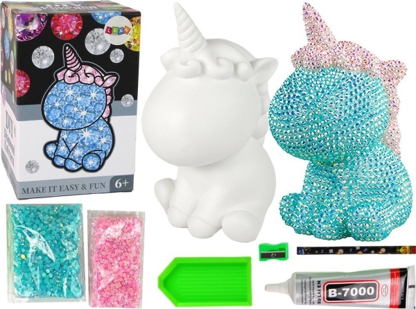 LeanToys enhörning DIY-set diamanter kristallpuss blå