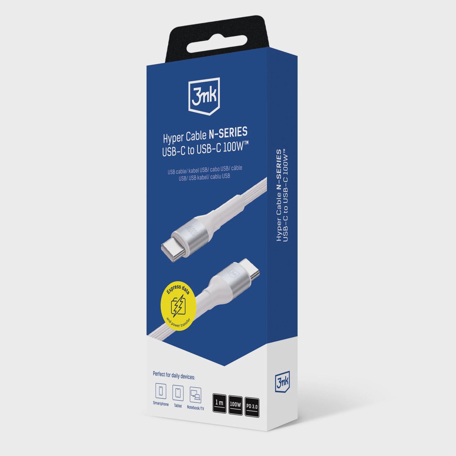 3mk Hyper Cable 3mk Hyper Cable N-SERIES USB-C / USB-C 1m 20V/5A 100W / vit, bild 2
