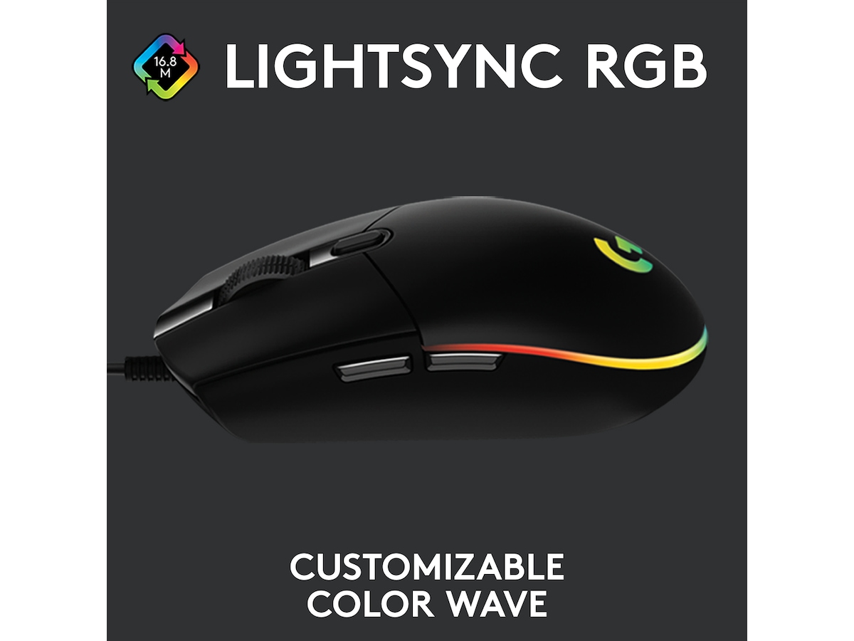 Logitech G203 Lightsync RGB-gamingmus med 6 Knappar, svart