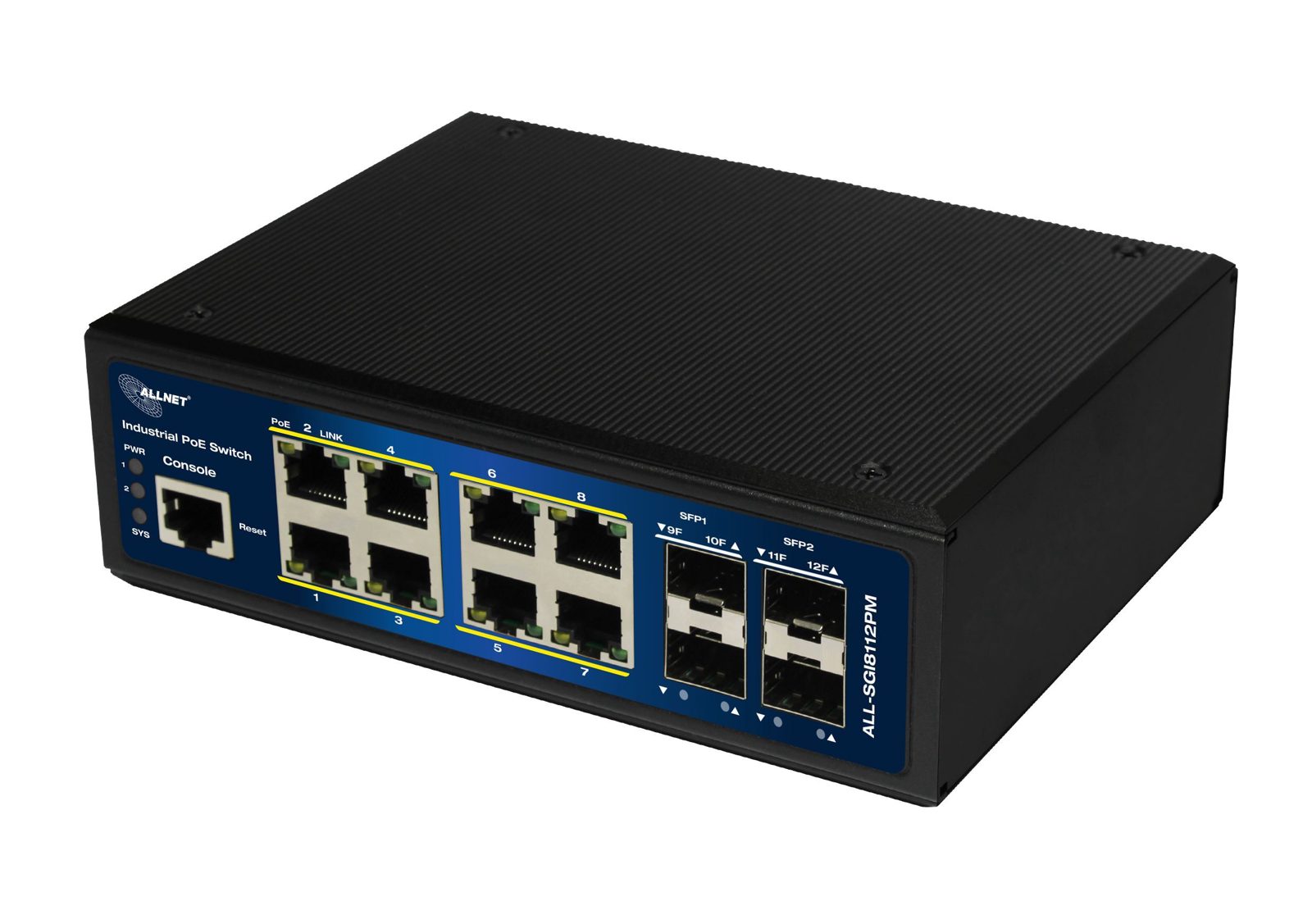 ALLNET ALL-SGI8112PMJ, 8xPoE GbE, 4xSFP, fläktlös, DIN-skena, 240W PoE, Smart Layer2+, bild 3