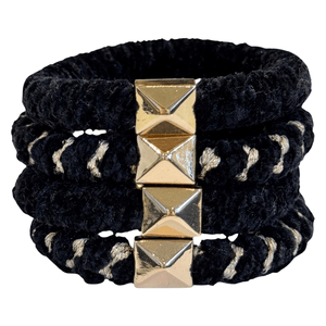 Dark Fluffy Fat Hair Tie Black Mix W/Gold 4 pcs