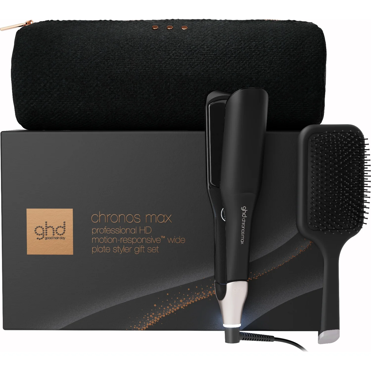 ghd Cashmere Collection Chronos Max Wide Plate Hair Straightener Festive Gift Set in Black