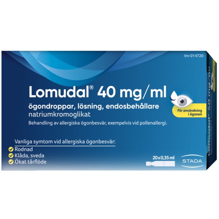Lomudal, ögondroppar, lösning i endosbehållare 40 mg/ml 20 x 1 dos(er)