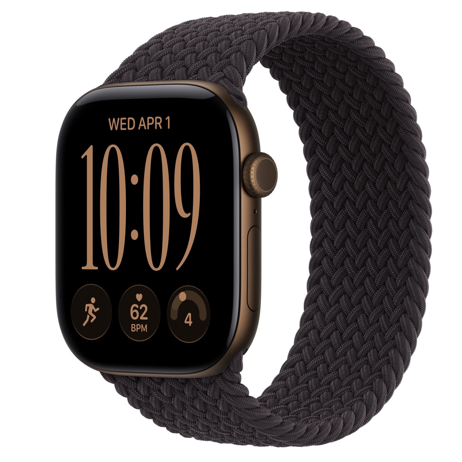 Apple Watch Series 12 (GPS) • Aluminiumboett mörk brons, 46 mm • Flätad sololoop svart